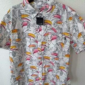 Hurley Toucan Print Casual Shirt - White, Pink, Yellow